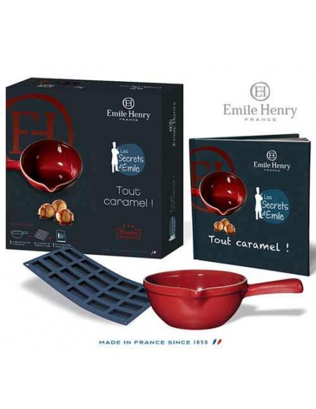 Cazo para caramelo rojo, molde y libro de recetas Emile Henry