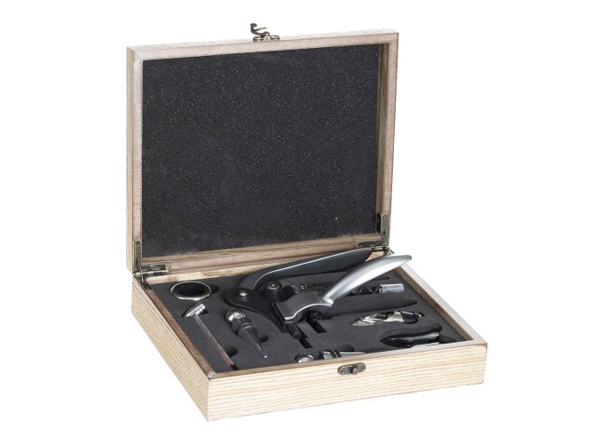 Boîte en bois Kit Sommelier 9 pièces