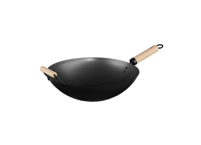 Wok acero 35cm mango madera